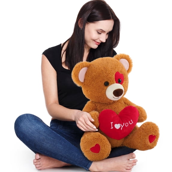 MorisMos 19.7in Valentine's Day Teddy Bear Stuffed Animal, Brown Bear Plush with "I Love You" Heart Pillow
