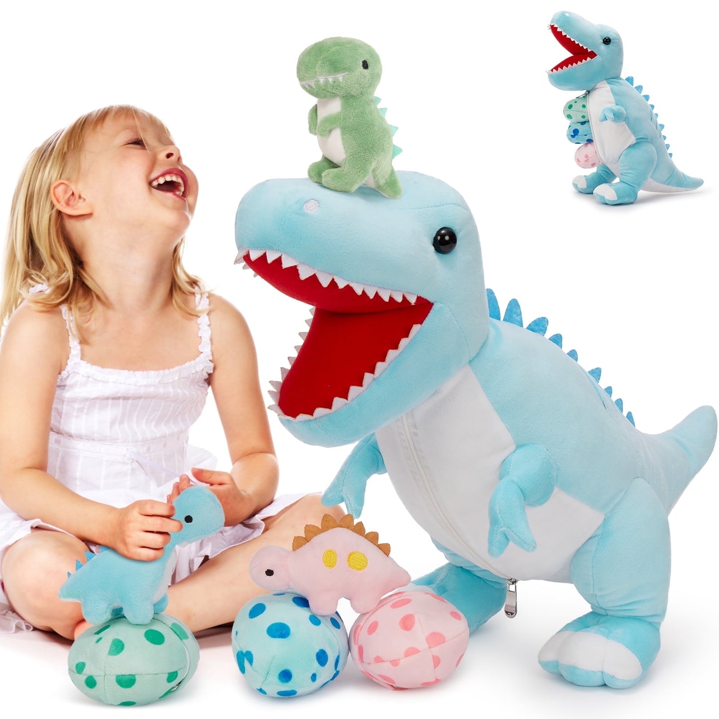MorisMos Plush Dinosaur Stuffed Animal 23.6'' Mommy Stuffed Dinosaur with 3 Babies