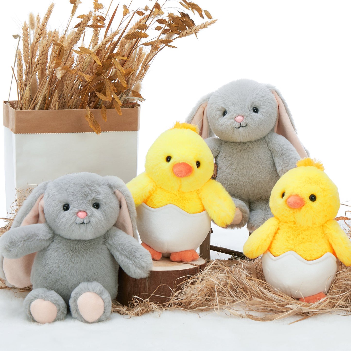 MorisMos 4Pcs Farm Animal Stuffed Animals Bulk with Easter Bunny/Chick Plush Toys