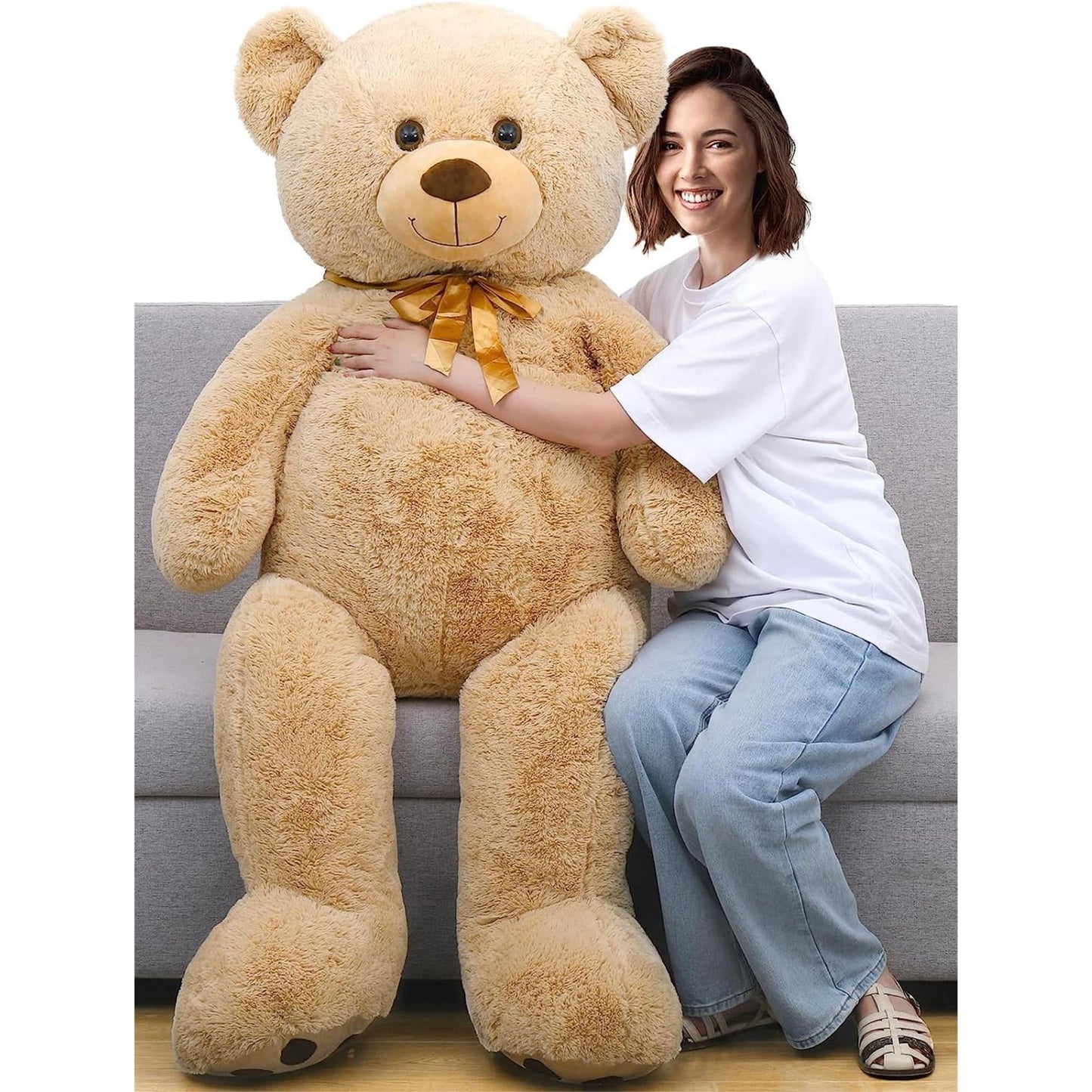 MorisMos 5ft Giant Teddy Bear Stuffed Animals Life Size Large Plush Brown Teddy Bear with Footprints
