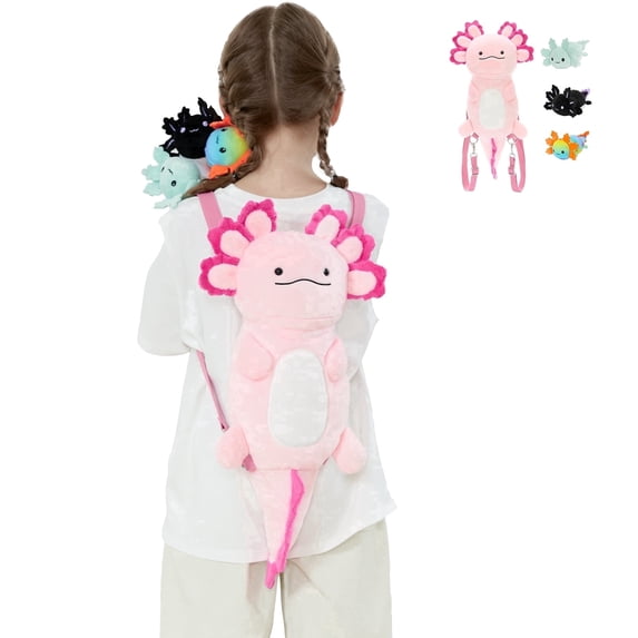 MorisMos 20in Axolotl Plush Toy with 3 Mini Stuffed Axolotls, Cute Axolotl Stuffed Animal Backpack