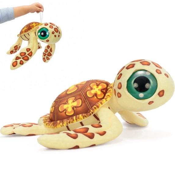 MorisMos 14in Big Eyes Sea Turtle Plush, Cute BrownTurtle Stuffed Animal with Floral Shell