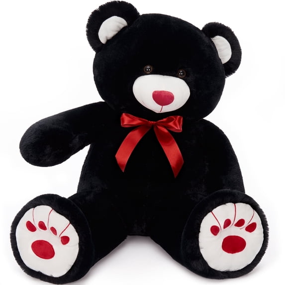 MorisMos Black Giant Teddy Bear 35.4" Stuffed Animal Soft Big Plush Toy with Bowknot and Footprint