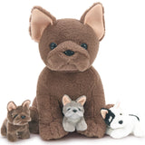 17.7-Inch French Bulldog Plush Toy Set with 3 Puppies
