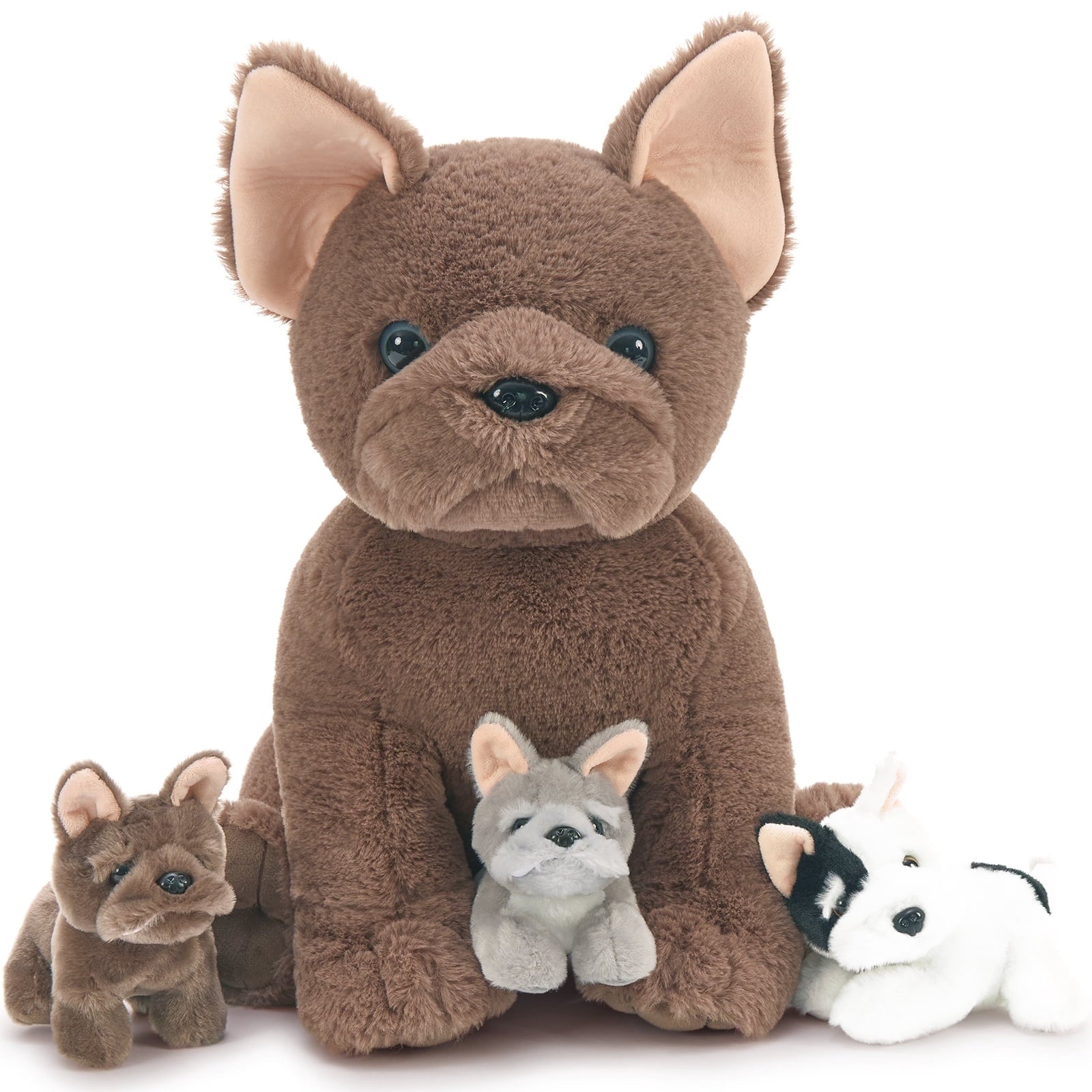 17.7-Inch French Bulldog Plush Toy Set with 3 Puppies