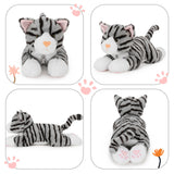 Realistic Tabby Cat Stuffed Animals - 4 Pcs Short Fur Tabby Cat Plush Toys - Tabby Kitty Baby Stuffed Animals with Their Mom - Cute Kitten Plush Toys - Christmas Birthday Gift for Kids Teens Adults