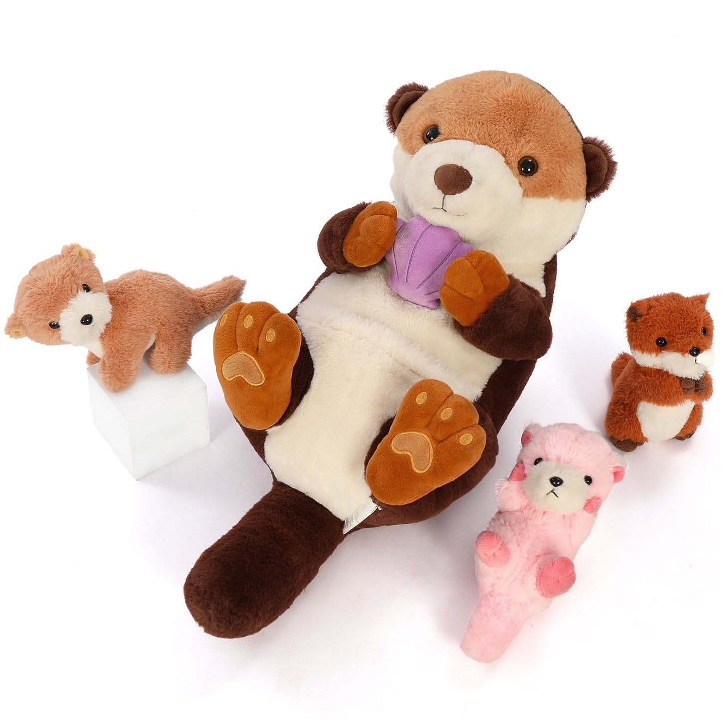 Muiteiur 5 Piece Sea Otter Stuffed Animal with 3 Baby Otter Plush Toys