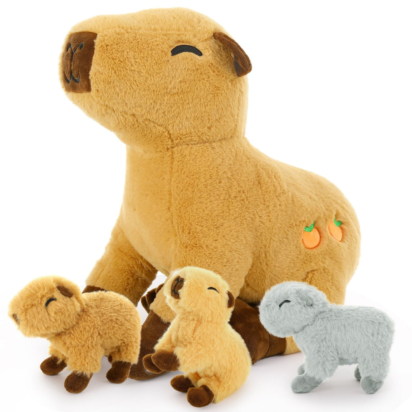 Muiteiur 4Pcs Capybara Stuffed Animal Set 19.6'' Capybara Plush with 3 Babies Inside
