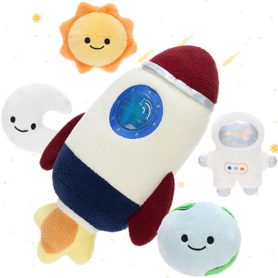 Tezituor 5Pcs Space Plush Toys Set 14.6" Rocket Stuffed with Astronaut, Sun, Earth, and Moon Toy