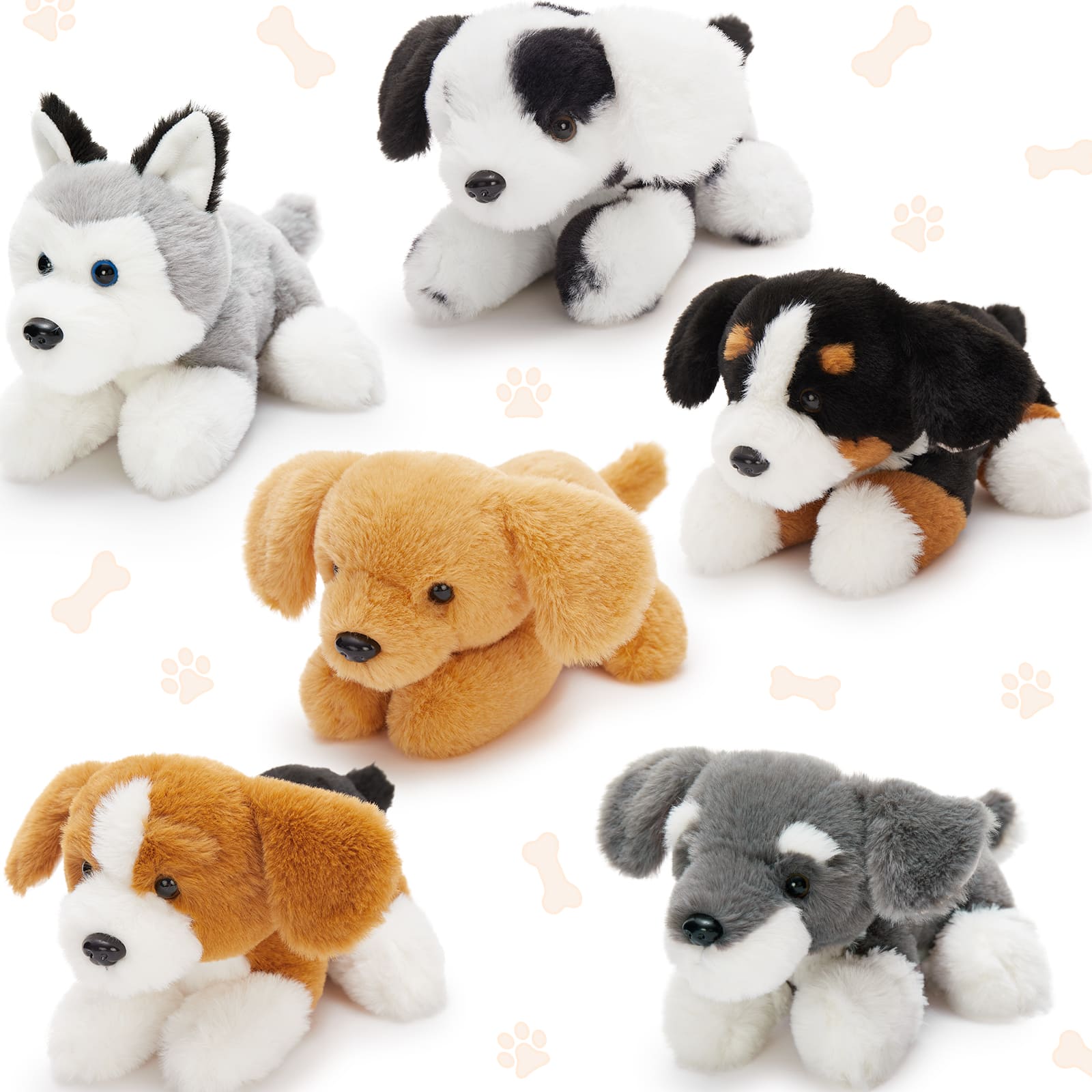 6 Pcs Dog Stuffed Animals Puppy Plush Toys, 10 Inches - Schnauzer/Husky/Bernese/Golden Retriever/Beagle/Dalmatian - MorisMos Puppy Stuffed Animals Bulk - Dog Plush Toys Collection - Free Shipping