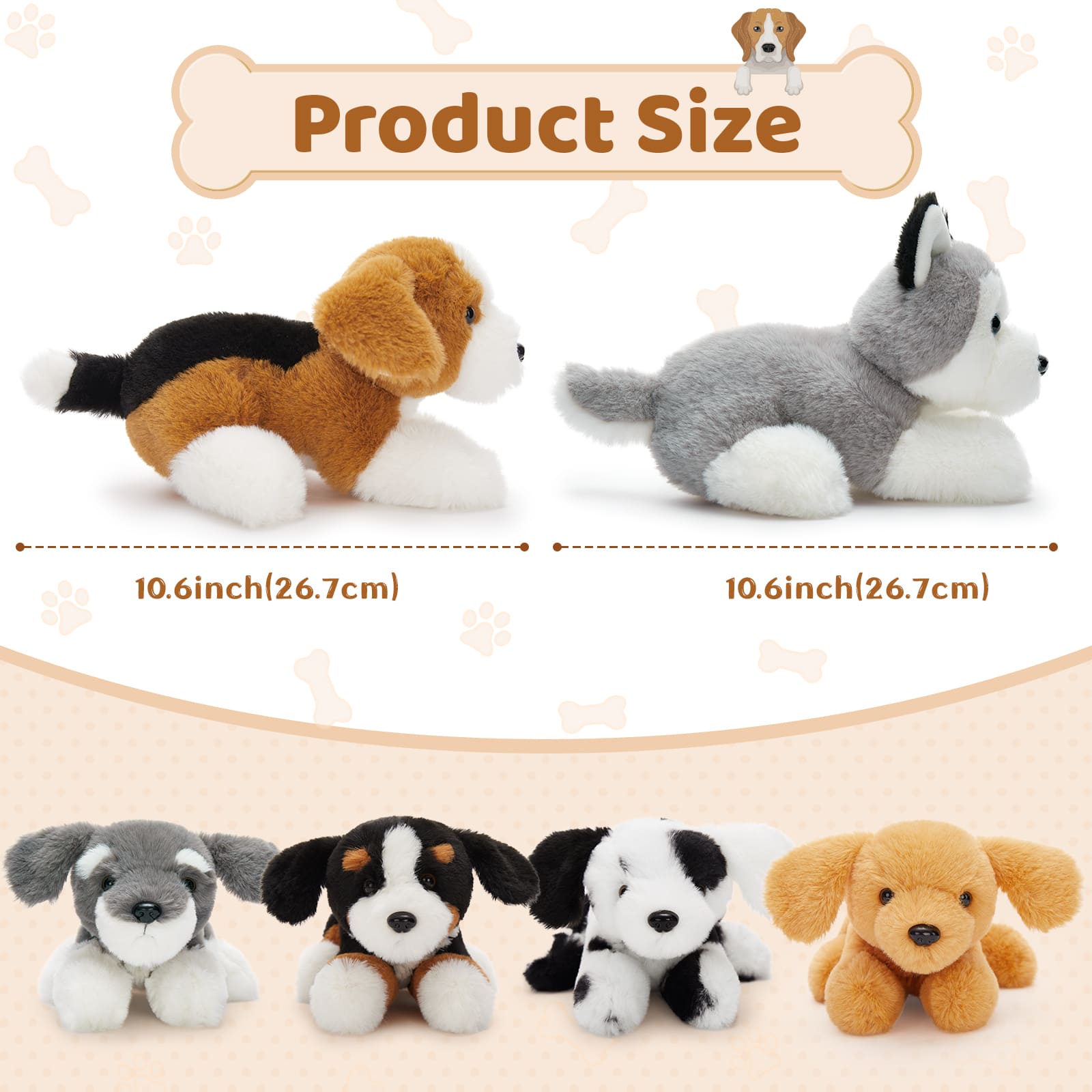 6 Pcs Dog Stuffed Animals Puppy Plush Toys, 10 Inches - Schnauzer/Husky/Bernese/Golden Retriever/Beagle/Dalmatian - MorisMos Puppy Stuffed Animals Bulk - Dog Plush Toys Collection - Free Shipping