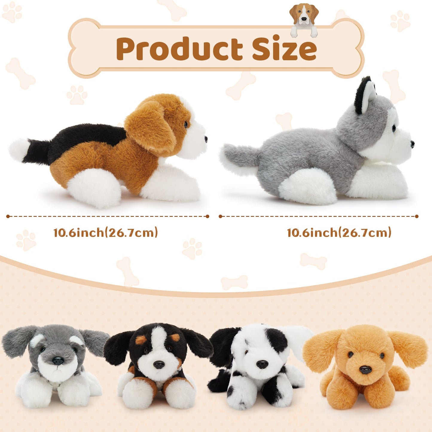 6 Pcs Dog Stuffed Animals Puppy Plush Toys, 10 Inches - Schnauzer/Husky/Bernese/Golden Retriever/Beagle/Dalmatian - MorisMos Puppy Stuffed Animals Bulk - Dog Plush Toys Collection - Free Shipping