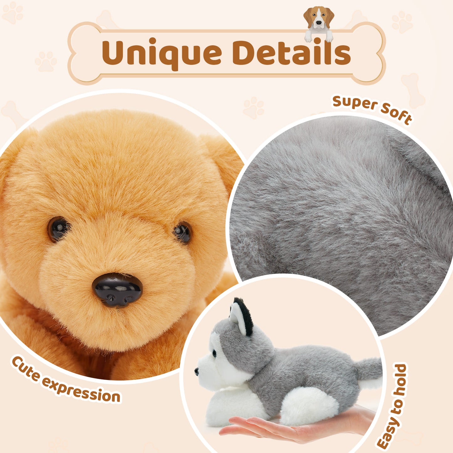 6 Pcs Dog Stuffed Animals Puppy Plush Toys, 10 Inches - Schnauzer/Husky/Bernese/Golden Retriever/Beagle/Dalmatian - MorisMos Puppy Stuffed Animals Bulk - Dog Plush Toys Collection - Free Shipping