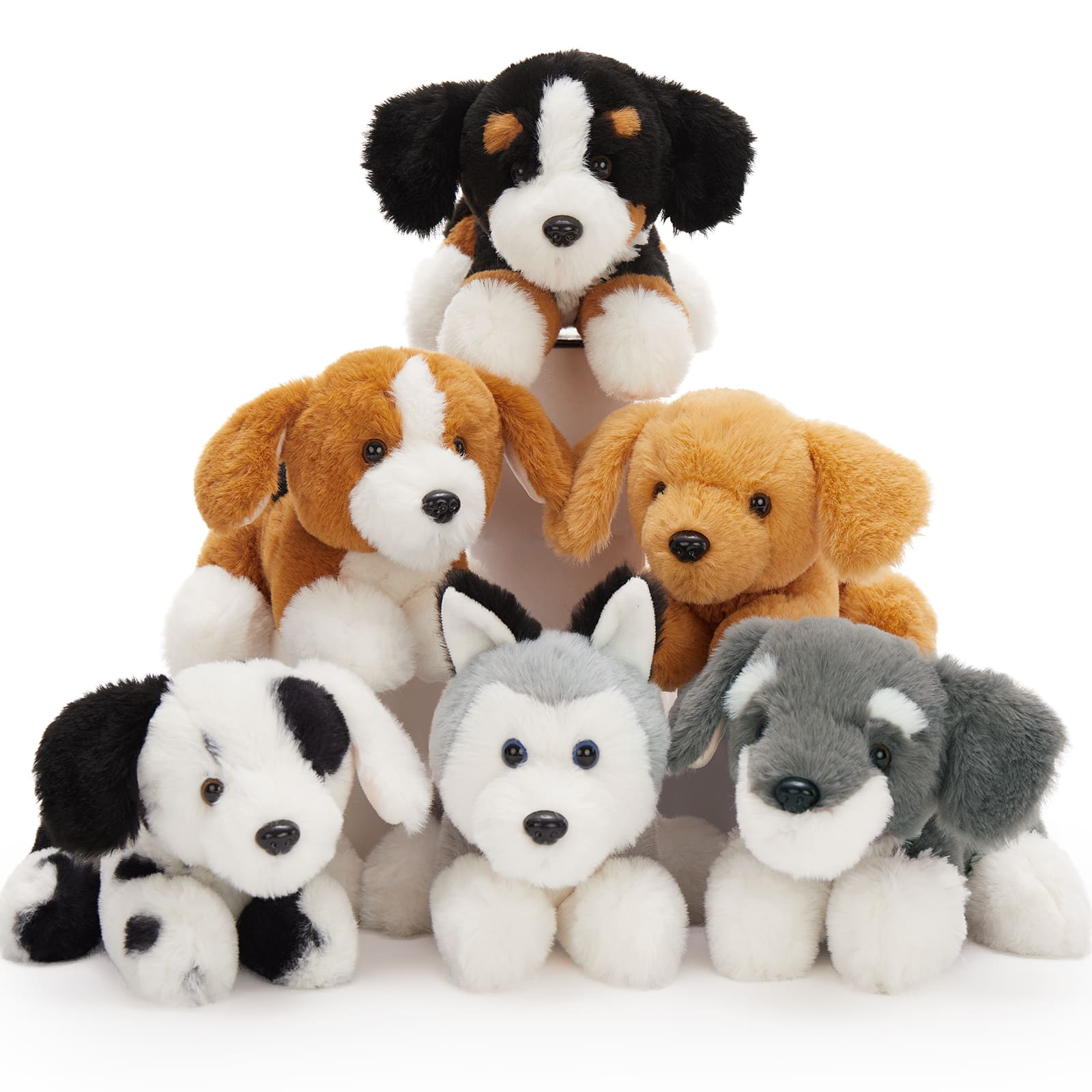 6 Pcs Dog Stuffed Animals Puppy Plush Toys, 10 Inches - Schnauzer/Husky/Bernese/Golden Retriever/Beagle/Dalmatian - MorisMos Puppy Stuffed Animals Bulk - Dog Plush Toys Collection - Free Shipping
