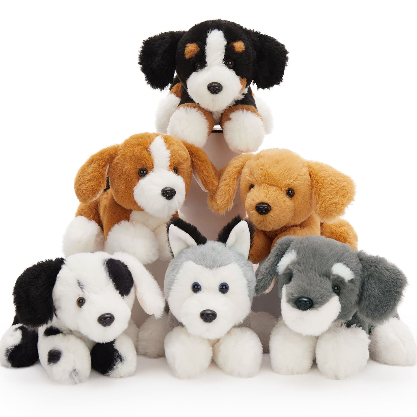 6 Pcs Dog Stuffed Animals Puppy Plush Toys, 10 Inches - Schnauzer/Husky/Bernese/Golden Retriever/Beagle/Dalmatian - MorisMos Puppy Stuffed Animals Bulk - Dog Plush Toys Collection - Free Shipping