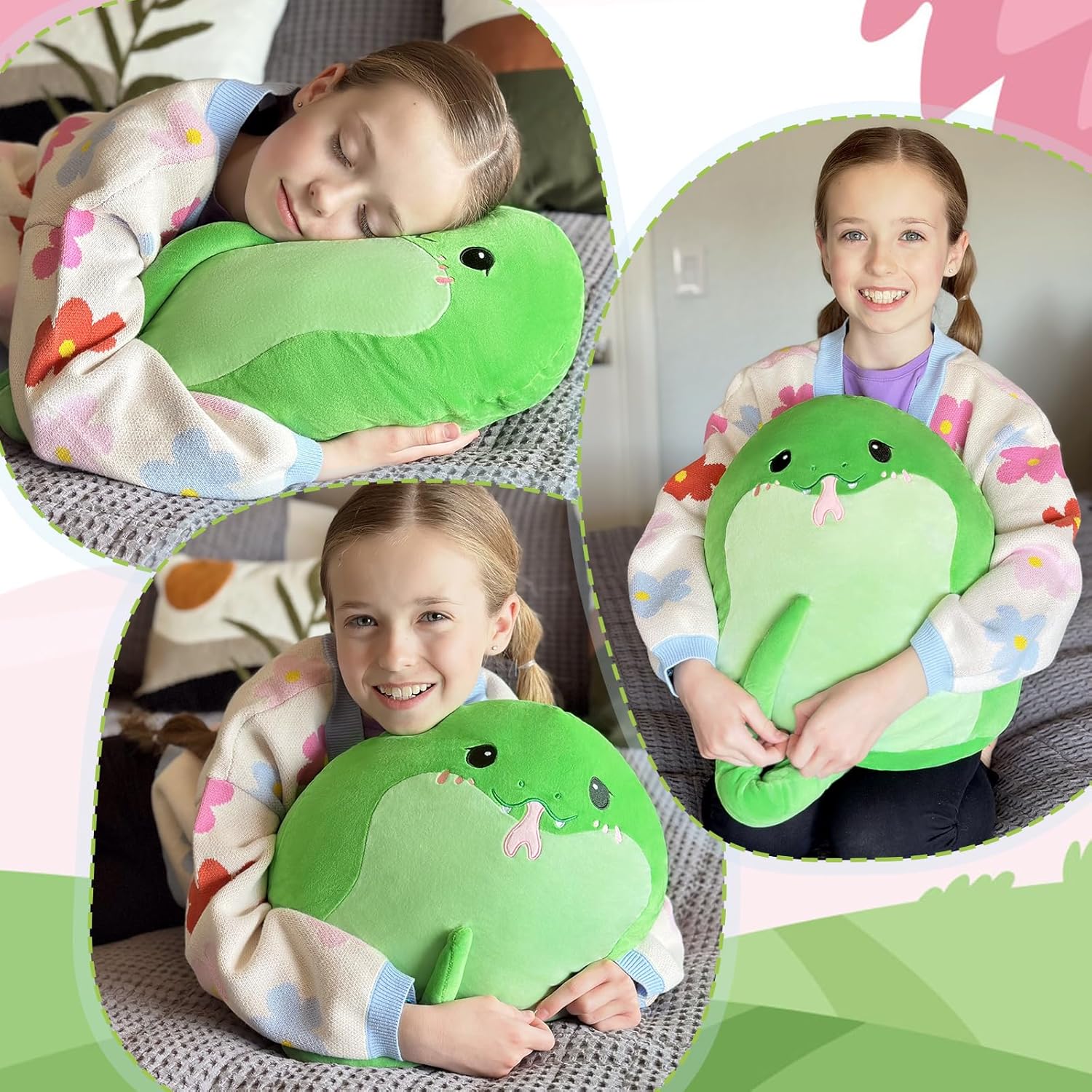 Snake Plush Toy Cartoon Throw Pillow, Green, 17.7 Inches