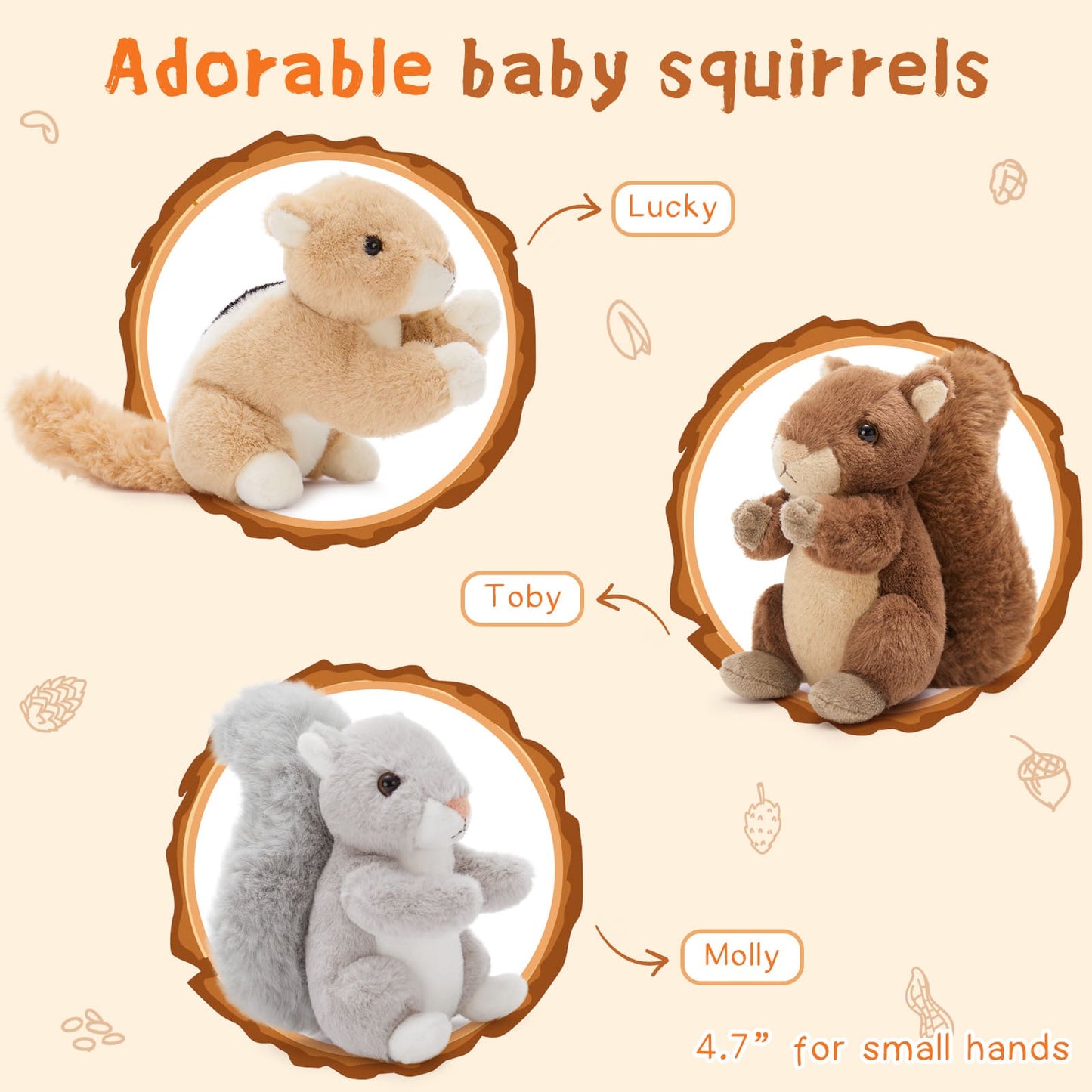 Golden Brown Squirrel Plush Toy with Three Baby Squirrels - Fluffy, Realistic Stuffed Animal, Great for Kids and Collectors