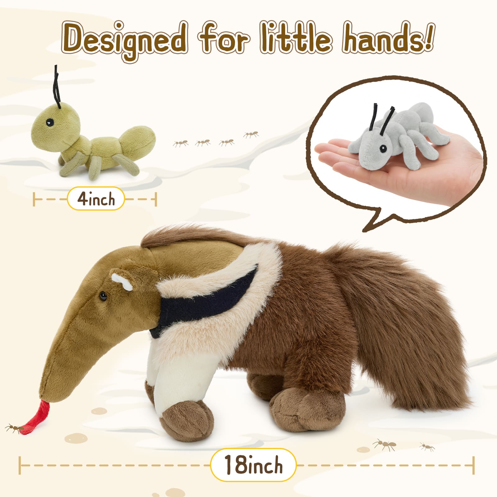 Stuffed Anteater with Three Ant Plush Toys, 18 Inches