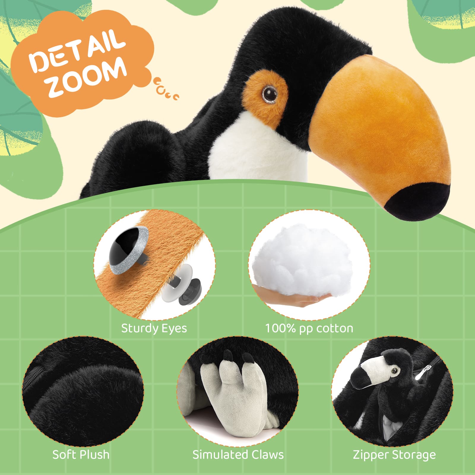4 Pcs Toucan Stuffed Animals, Black, 23.6 Inches