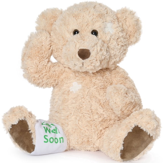 Tezituor 13.8" Teddy Bear Stuffed Animal, Soft Stuffed Bear with Bandage Cast, Comfort Bear Plush Encouragement Gift for Boys & Girls