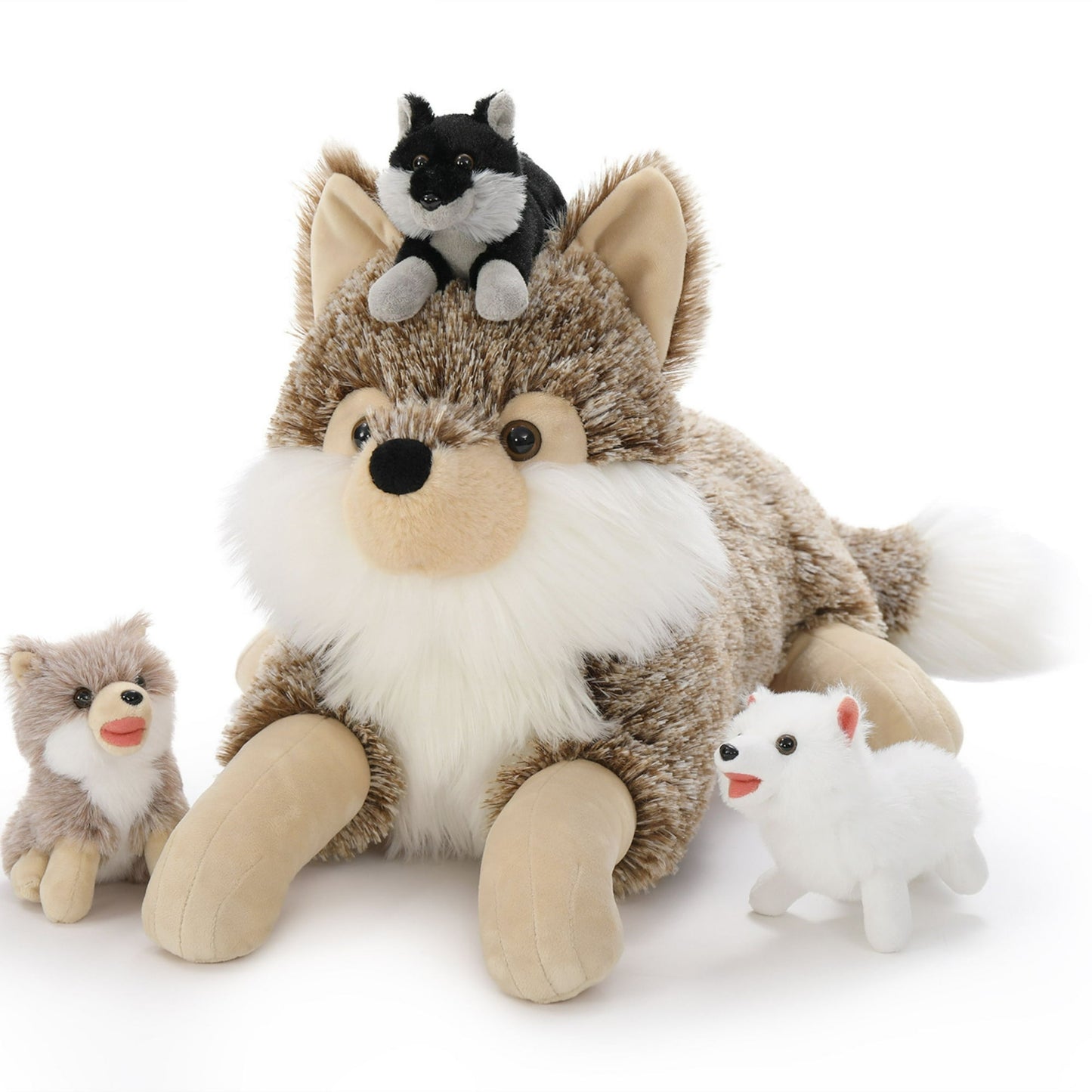 Tezituor 4Pcs Wolf Stuffed Animal 19.6" Giant Wolf Plush with 3 Babies Plush Toy