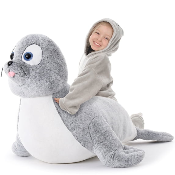 Tezituor 43.3" Giant Seal Stuffed Animal Realistic Big-eyed Seal Plush Toy Soft Body Pillow