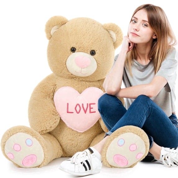 Tezituor 43.3'' Teddy Bear Giant Teddy Bear Stuffed Animal Hold Love and Have Colorful Footprints