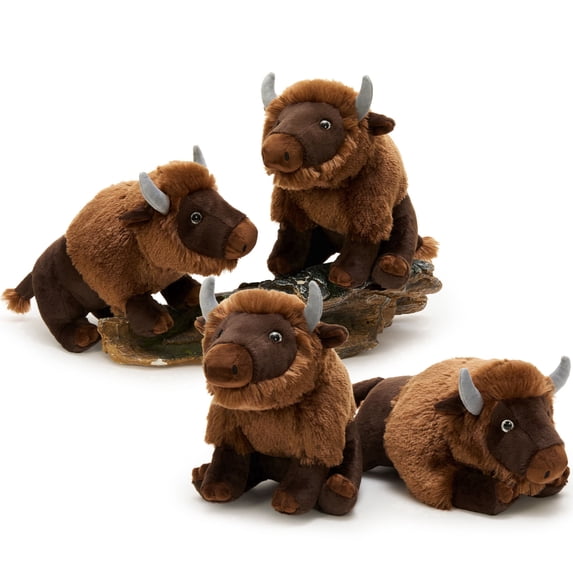Tezituor 4Pcs Bison Stuffed Animal 13.8" Realistic Bison Plush Toy Bulk Stuffed Animals