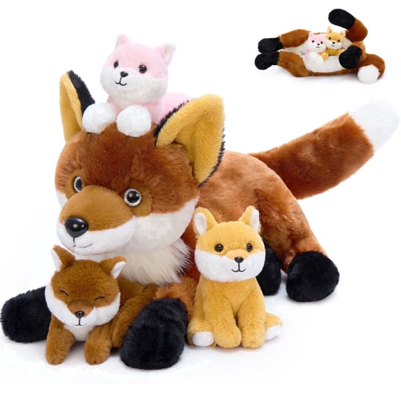 Tezituor 4Pcs Fox Stuffed Animal 21.65" Soft Stuffed Fox Toy with 3 Cute Babies