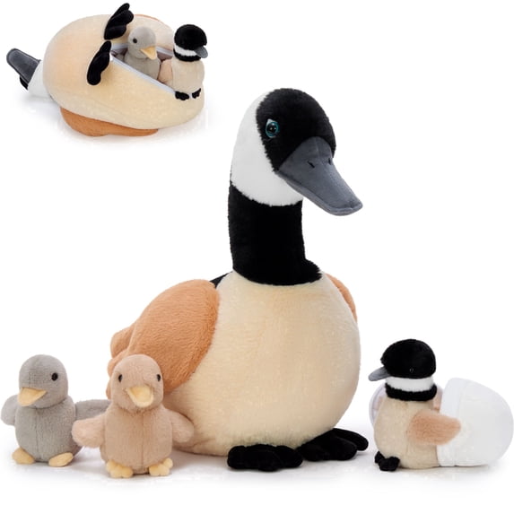 Tezituor 5Pcs Canada Goose Stuffed Animal 15.7" Big Goose Plush with 3 Babies and 1 Egg Plush