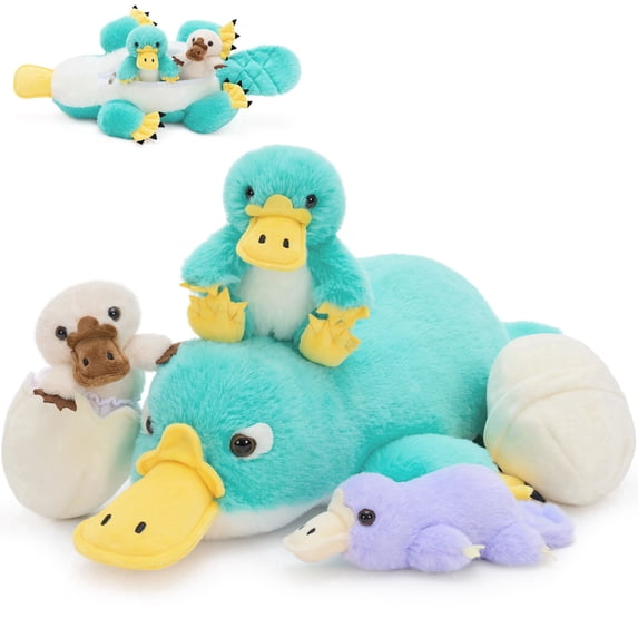 Tezituor 6Pcs Platypus Stuffed Animal 21.7" Realistic Stuffed Platypus with 3 Babies and 2 Eggs Plush Toy