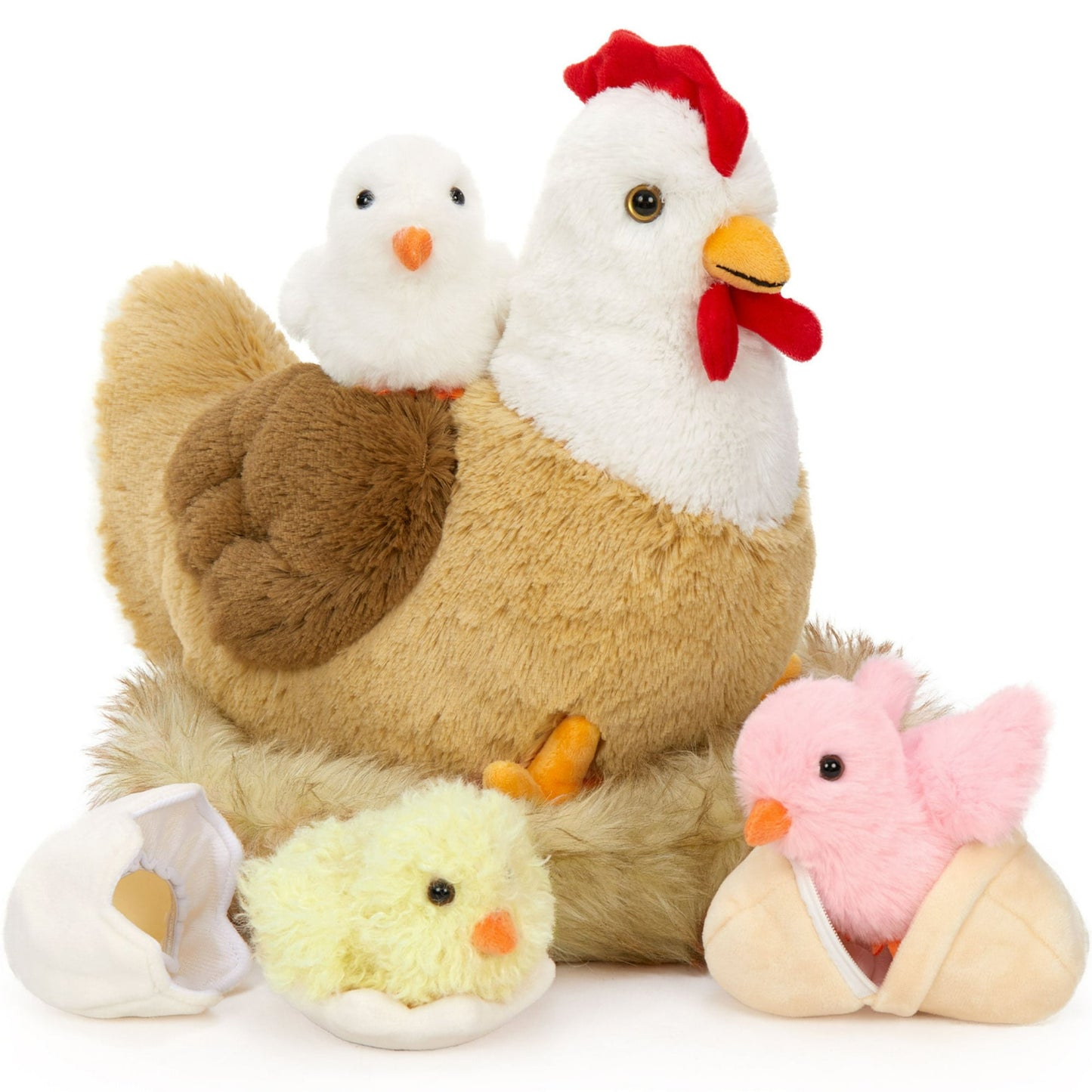 Tezituor 7Pcs Chicken Stuffed Animals 14'' Stuffed Hen with Baby Chicks, Eggs, and Nest House Plush Farm Stuffed Animals