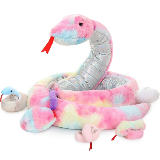 Tezituor 7Pcs Snake Stuffed Animal 79" Giant Stuffed Snake with 3 Baby Snakes and 3 Eggs Plush Toy