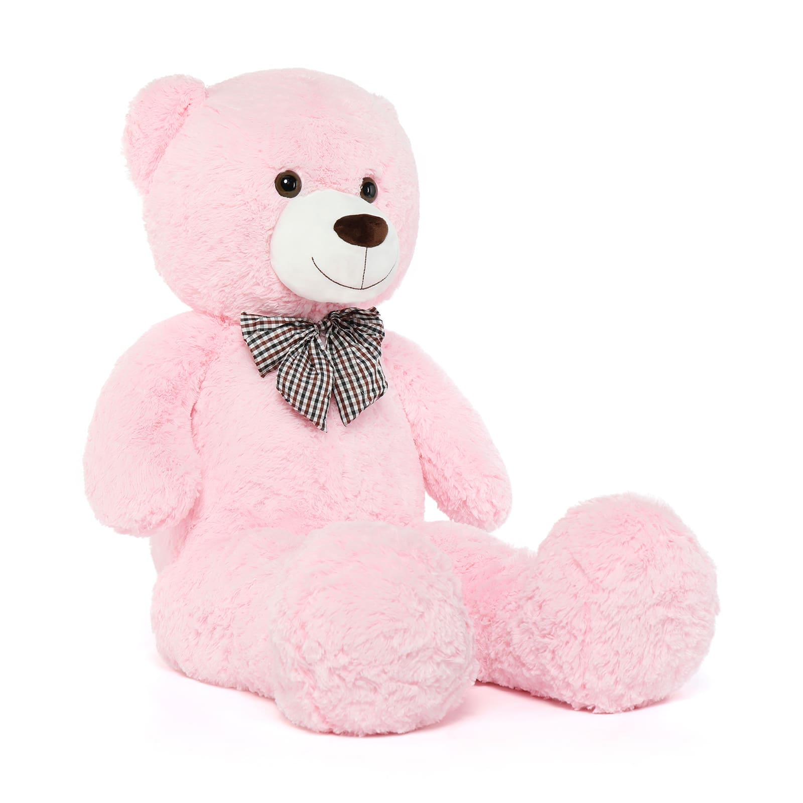 Giant Pink Teddy Bear Plush Toy with Plaid Bow Multiple Sizes