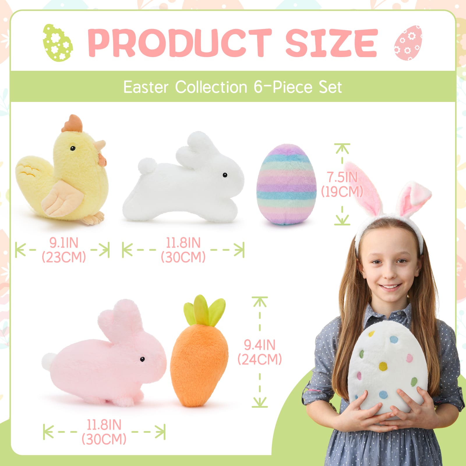 Easter Plush Toy Set – Bunny, Chick, Carrot & Colorful Easter Egg Stuffed Animals