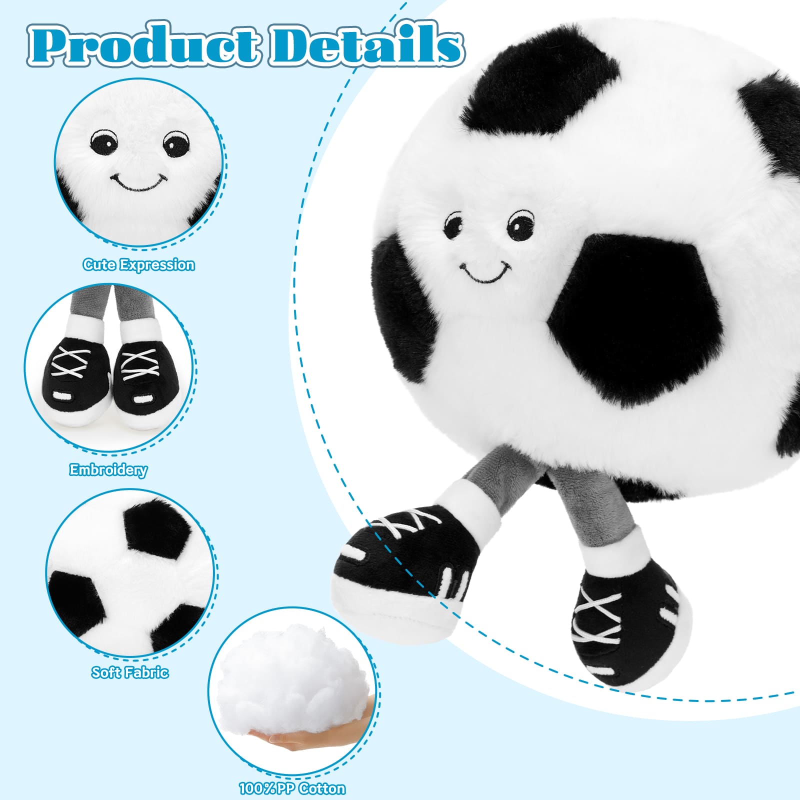 Soccer Ball Plush Toy with Legs Sports Football Stuffies, 11.8 Inches