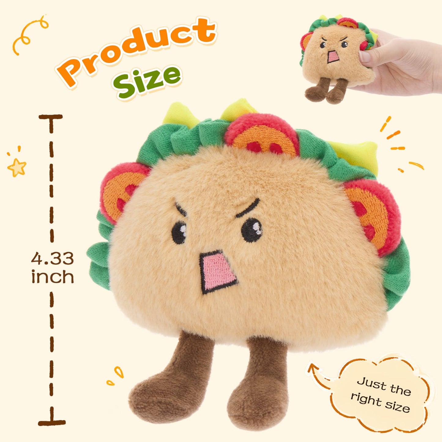 Mini taco plushie keychain collection with expressive embroidered faces, cute emotional support plush toy for backpacks, handbags, desks, and everyday carry.