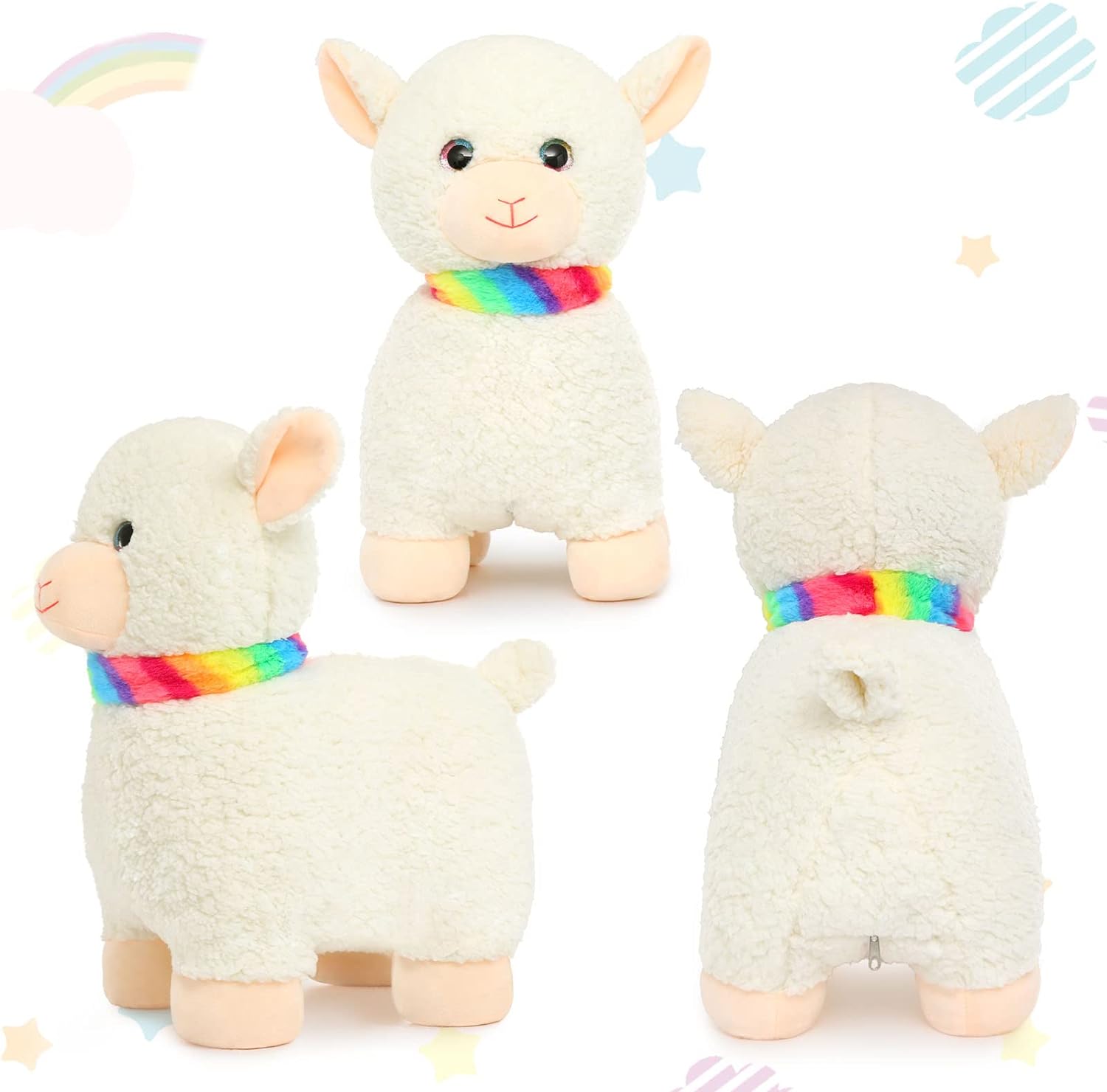 Alpaca Plush Toy Set, Beige, 14.5 Inches
