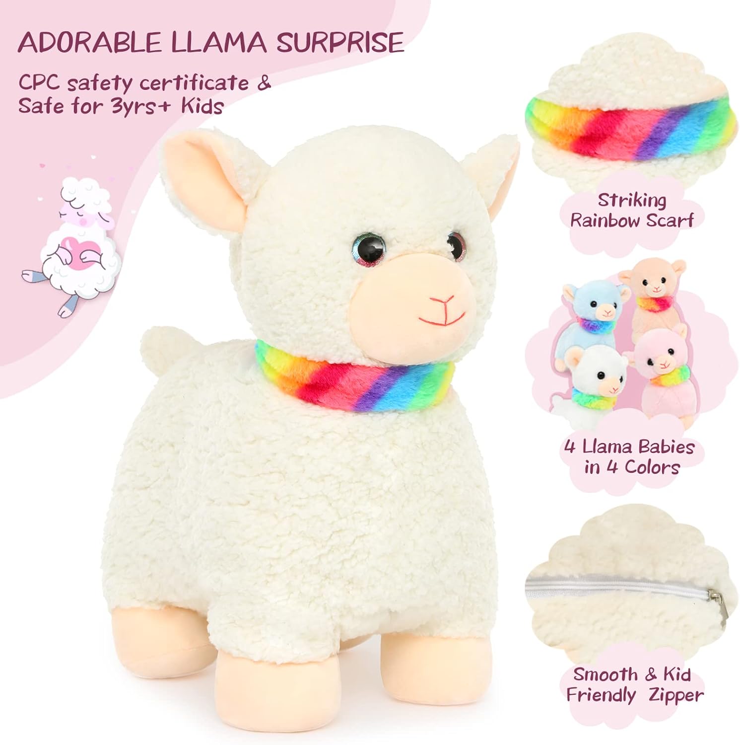 Alpaca Plush Toy Set, Beige, 14.5 Inches