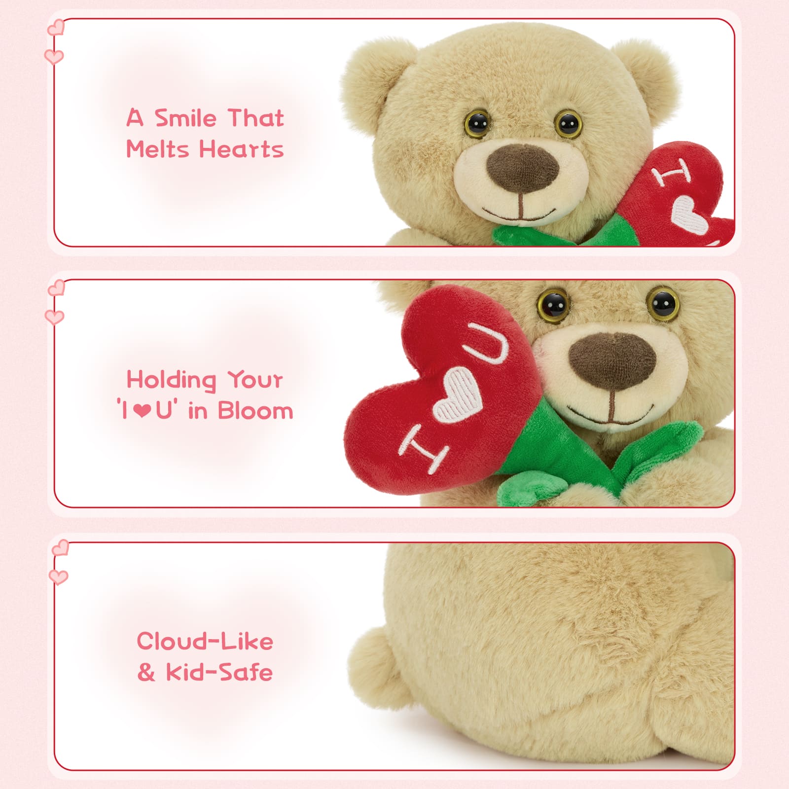 ' I Love U ' Teddy Bear Valentine's Day Gift, Brown, 9/15 Inches