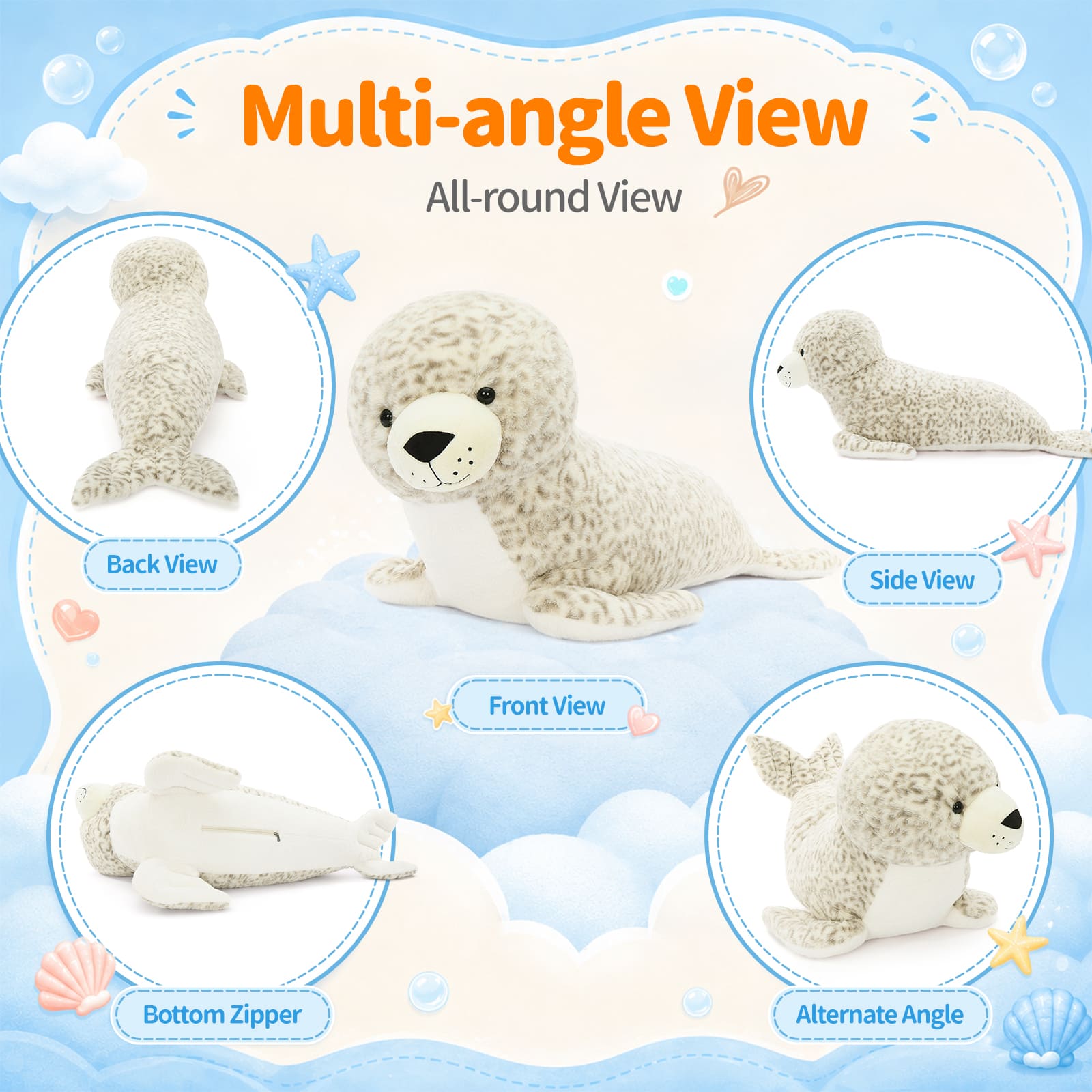 43 Inch Giant Seal Plush Pillow Ultra Soft Large Stuffed Animal for Kids