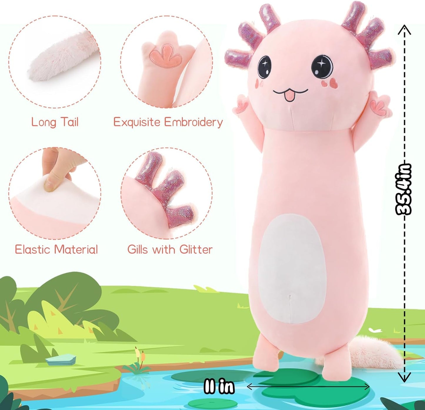 Axolotl Long Throw Pillow, Pink, 35.4 Inches