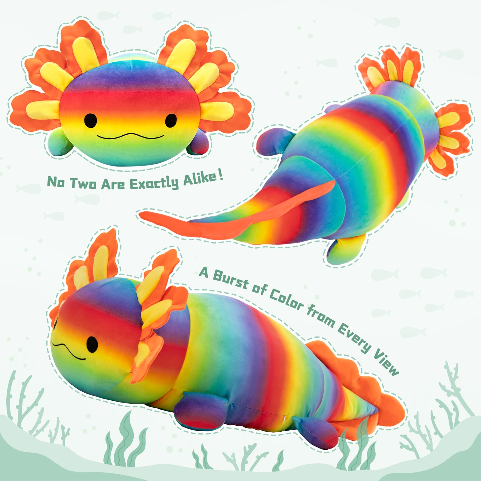 39-inch Rainbow Axolotl Plush Toys - Big Axolotl Stuffed Animals - Squishy Sofa Throw Pillows - Christmas Birthday Gift for Friends