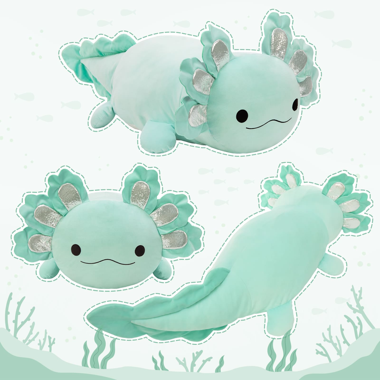 39-inch Mint Green Axolotl Plush Toys - Big Axolotl Stuffed Animals - Squishy Sofa Throw Pillows - Christmas Birthday Gift for Friends