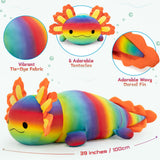 39-inch Rainbow Axolotl Plush Toys - Big Axolotl Stuffed Animals - Squishy Sofa Throw Pillows - Christmas Birthday Gift for Friends