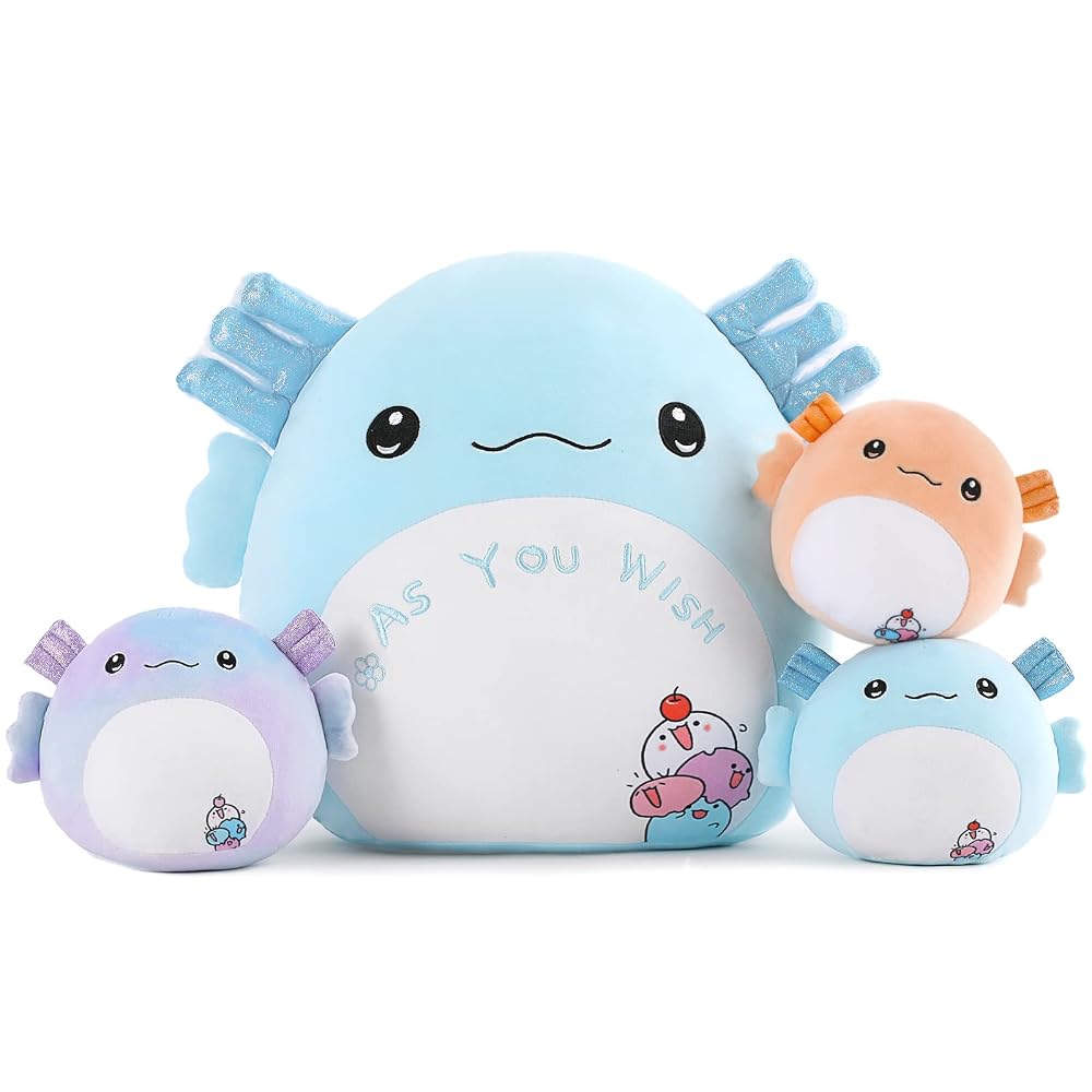 Peluche Axolotl avec trois bébés Axolotl, 16 pouces