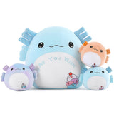 Axolotl Plush Pillow with Three Mini Axolotl Babies 16 Inch