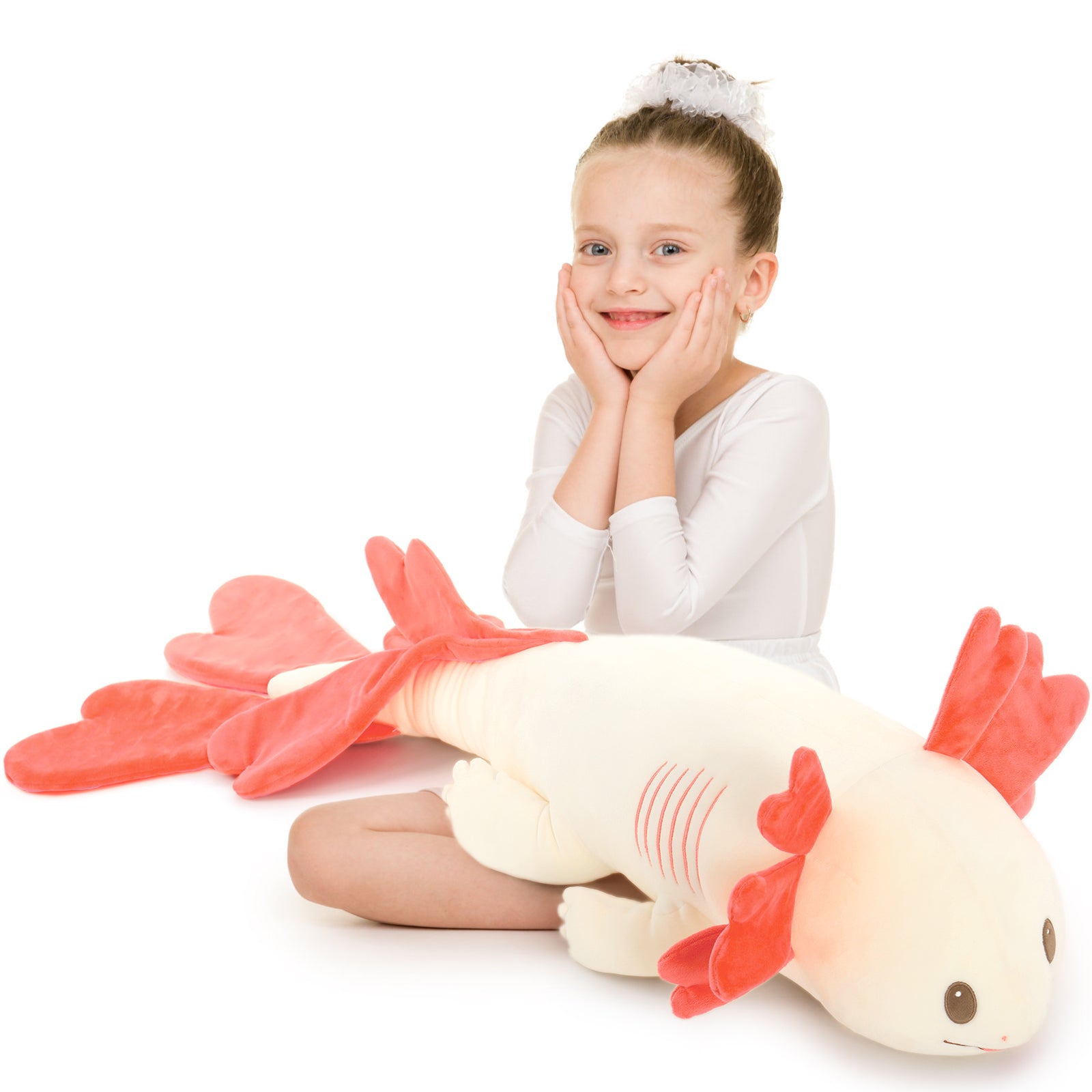 Axolotl Plush Toy Salamander Long Throw Pillow, Red/Blue, 43 Inches