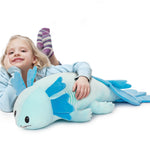 Axolotl Plush Toy Salamander Long Throw Pillow, Blue, 43 Inches