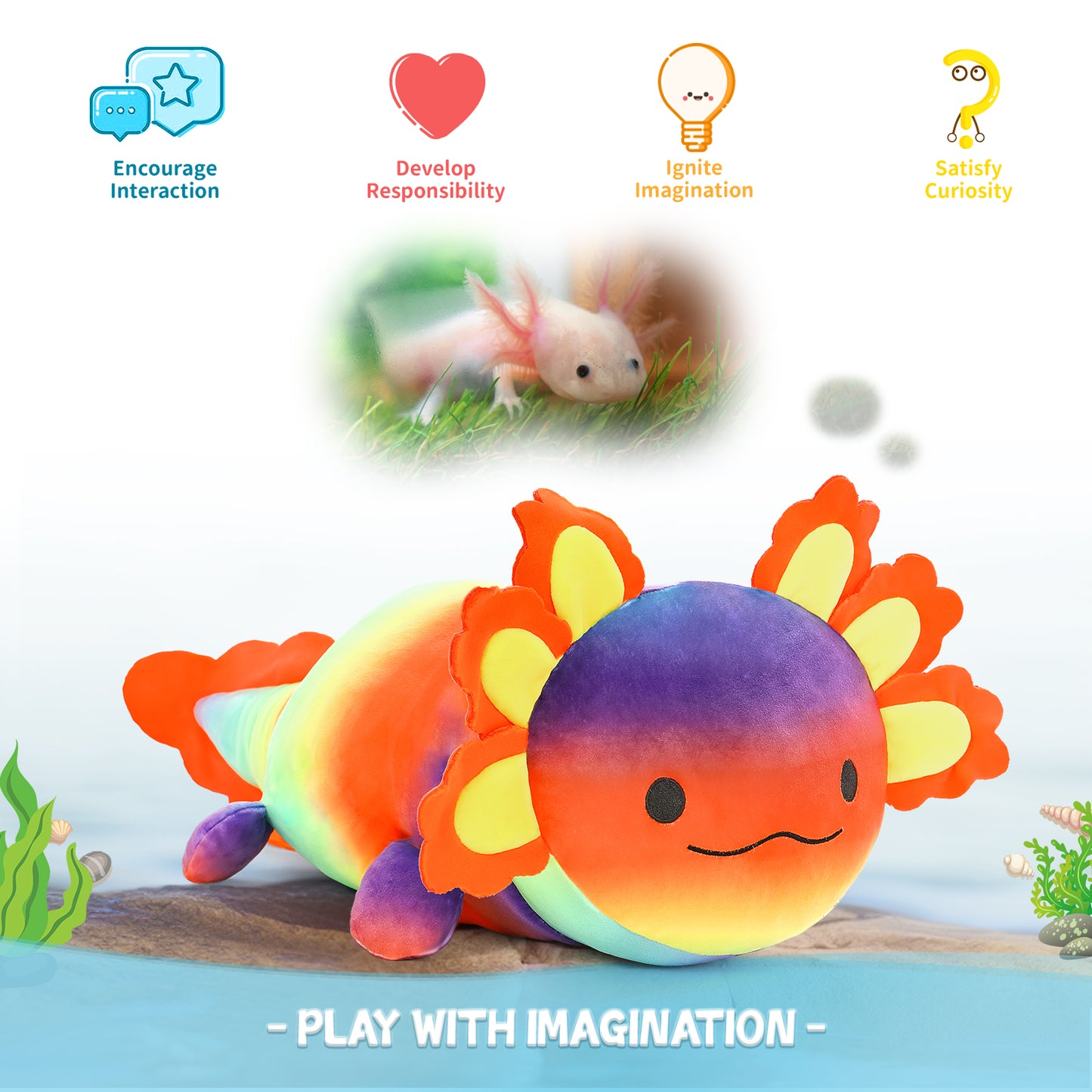 Axolotl Plush Toys - 4 Pcs Axolotl Stuffed Animals Bulk - Cute Salamander 24 Inches Plush Dolls - Stuffed Animal Salamander Babies with Their Mom - Axolotl Cushion Pillow Soft Toys - Gifts for Boys Girls